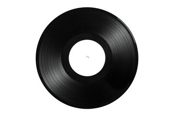 A black vinyl record with a white label isolated on white background