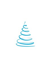 Abstract hand drawn illustration line art style Christmas tree drawn one blue turquoise  spiral line festive decor, Christmas symbol.