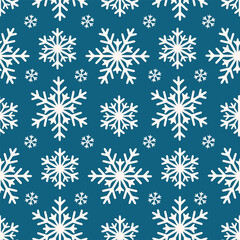 Winter Snowflake Seamless Pattern Repeat on Blue Background