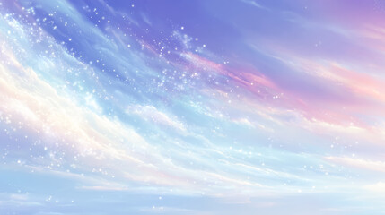 幻想的でキラキラと輝くパステルカラーの空と雲