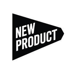 Bold black and white new product announcement arrow shape graphic