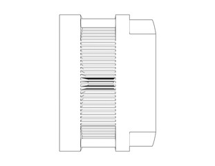 Detailed technical monochrome line art vector drawing of a high-performance CPU cooler assembly (heatsink and fan). Perfect PC hardware blueprint schematic outline illustration visualization.