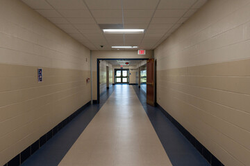 An empty hallway in a public school