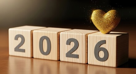 Anticipating 2026 A Conceptual Image of Wooden Blocks and Golden Heart