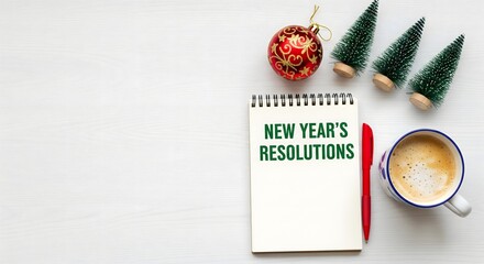 Start Fresh This New Year with Inspiring Resolutions – Notebook with Coffee, Holiday Decor, and Festive Vibes Encouraging Positive Change and Goal Setting for a Motivated and Balanced Life