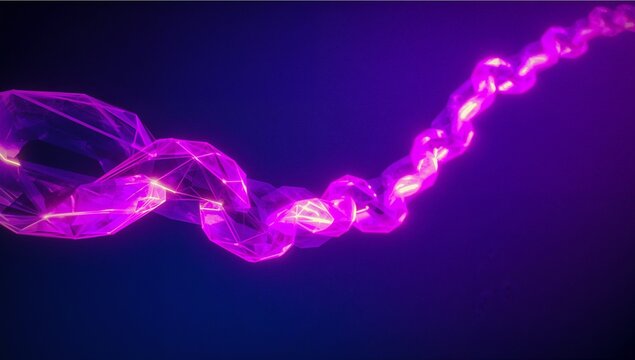 Twisting translucent polygonal chain snaking in abstract digital space, with neon wireframe details - Powered by Adobe