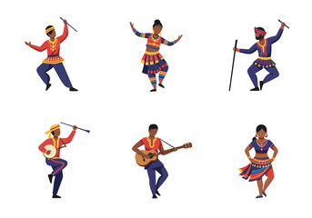 Diverse Indian Cultural Performances: Traditional Dance and Music Illustrations.