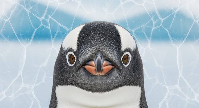 Close up of a penguin s face with a net in the background