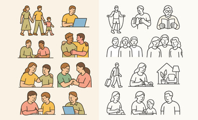 Family communication and parenting concept icons — support, care, and education