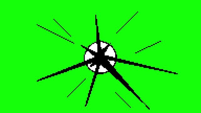 Pixel Art Cartoon Speed Explosion on Green Screen, Comic Book Style Animation Boom Energy Loop. Cartoon lightning bolt flashing and manga pixel art style, retro gaming, electric vibe
