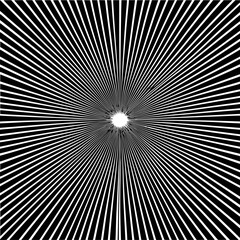 Fototapeta premium Radiating white lines from a central bright point on a black background creating a burst effect image