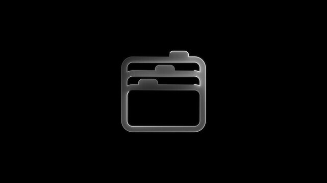 Silver metallic icon of a file folder or organizer on a black background files documents