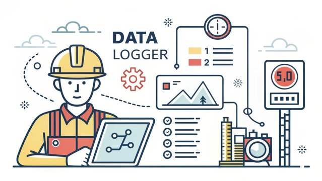 Engineer using Data Logger on a construction site