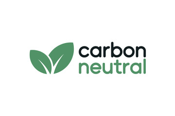 Fototapeta premium Green leaves symbol with the words carbon neutral in modern font