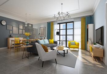 3d render modern living room

