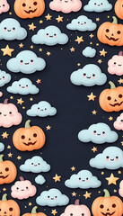 Aqua Pastel Ghost Border &ndash; Cute Vertical Halloween Frame