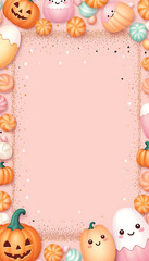 Fototapeta premium Soft Peach Sprinkle Frame with Pumpkins