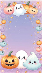 Naklejka premium Gradient Halloween Poster Frame with Cute Characters
