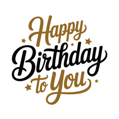 Fototapeta premium Elegant golden and black happy birthday to you calligraphy with stars