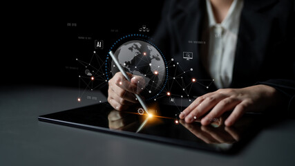 Global AI network showing connection between AI, global, and network elements across the digital world and data infrastructure Latch
