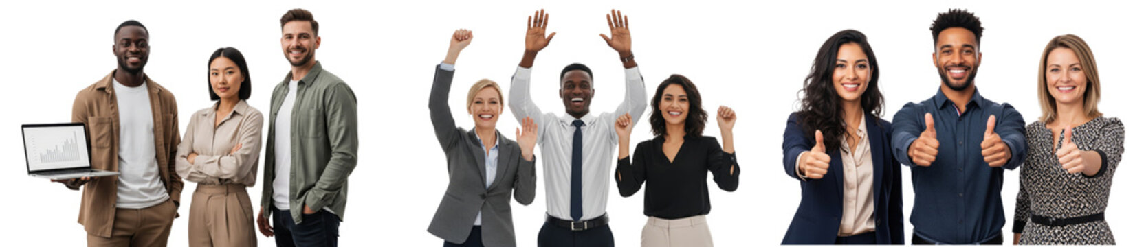 Group of young business people smiling isolated on white or transparent background