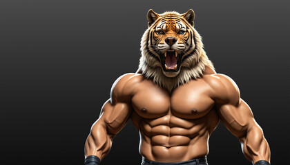 Buff Bodybuilder with a Tiger head. Representing masculinity and virility.