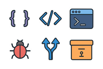 Programming and software development concept icons set