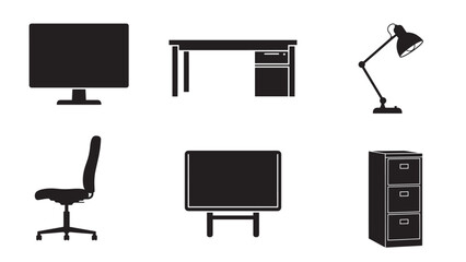 office infrastructure minimal silhouette collection black solid business vector set clean modern design