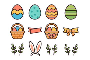 Colorful flat icon elements for Easter holiday celebration design