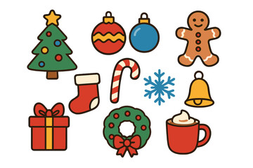 Cute holiday and winter celebration icons in modern flat design style