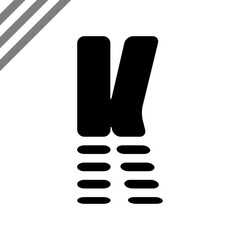 Minimalist black letter K vector design with horizontal line accents. Simple modern concept suitable for logo, typography, or branding elements