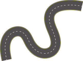 Wavy road top view, winding curves asphalt road