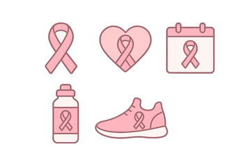 Set of pink ribbon icons for health awareness and support campaigns