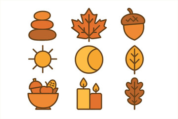 Warm colored seasonal icons set depicting autumn nature elements