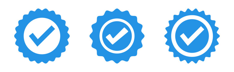 Quality guarantee blue vector icon with checkmark symbol. Approving, check, award, winner, trophy, top quality, promotion concept. PNG transparent