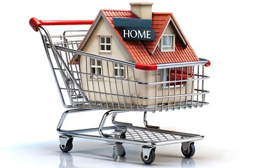 House in shopping cart isolated on white background