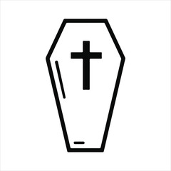 Fototapeta premium Simple outline coffin with cross symbol represents death funeral mourning and the afterlife