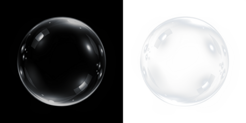 Transparent bubble overlay on contrasting backgrounds, showcasing reflections and highlights, ideal for creative design projects and visual storytelling with copy space