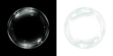 Transparent bubble overlay on contrasting backgrounds, showcasing reflections and highlights, ideal for creative design projects and visual storytelling elements