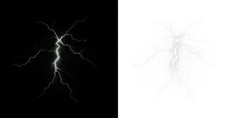 Lightning bolt illustration on contrasting backgrounds, showcasing dynamic energy and natural power, ideal for creative projects and visual storytelling with copy space