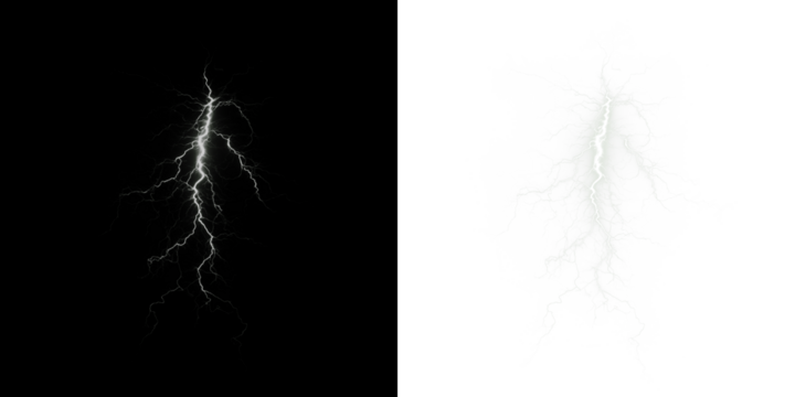 Lightning bolt illustration on contrasting backgrounds, showcasing dynamic energy and movement, ideal for design projects and creative applications with copy space