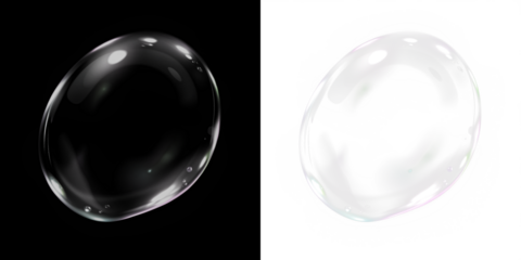 Transparent soap bubble overlay on contrasting backgrounds, showcasing delicate reflections and textures, ideal for creative design projects and visual storytelling
