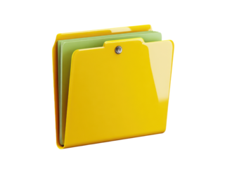 Yellow folder with green paper sheets image, Isolated, Png Transparent Background