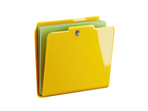 Yellow folder with green paper sheets image, Isolated, Png Transparent Background