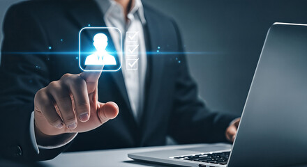 Businessman's Finger Touching Digital Interface for Candidate Selection Process