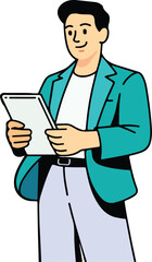 Businessman Standing with Tablet Flat Cartoon Character Vector Illustration on White Background, businessman, vector, illustration, cartoon, character, flat, design, office.