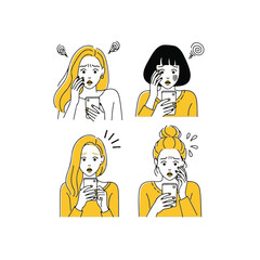 Stylish Young Woman Expression Icon Set