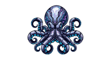 Cyberpunk octopus with glowing circuits, a futuristic sea creature for tech brands, gaming, and innovative projects, a modern mythical beast © iiTzKuKu