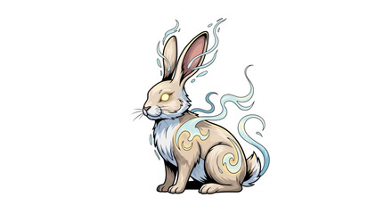 Enchanting mystical rabbit with glowing eyes and magical swirls for fantasy games and children's books, adding charm and wonder to your creative project.