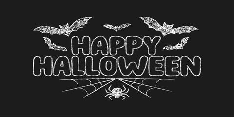 Vintage chalkboard art design set for a happy Halloween vector illustration. chalk, card, blackboard, label, pattern, summer. Happy halloween trick or treat text in white space 